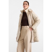 Olcay Önü Peluş Detaylı Çıkabilir Kapüşonlu Kapitone Mont Taş 6937