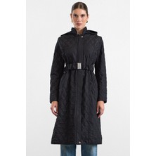 Olcay Kapüşonlu İçi İnce Peluş Detaylı İnce Kapitone Mont SİYAH 6938