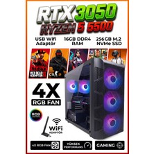Comloji Ga High-End Gaming Ryzen 5 5500 RTX3050 16GB Ddr4 Ram 256GB M.2 Nvme SSD Ultra Oyun Bilgisayarı