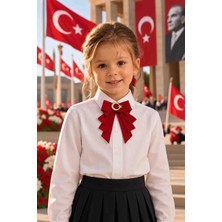 Wow Mom Kids Çocuk Ay Yıldızlı Kadife Fiyonk Broş 10X7 cm – 10 Kasım, 29 Ekim ve Milli Gün Okul Aksesuarı