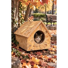 Reyo Yetişkin Kedi Evi Dış Ortama Uygun Ahşap Kedi Evi OSB, Kedi Barınağı 55x40x40 cm Kedi Yuvası CAT33