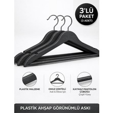 Beylini 3'lu Ahşap Görünümlü Plastik Askılık Yetişkin Kıyafetleri Için Dayanıklı Elbise Gömlek Kancalı Askı