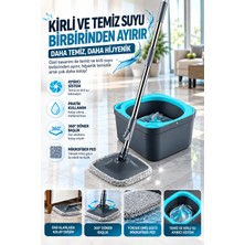 Grimor Life Triton Temiz ve Kirli Suyu Ayıran Mop Seti 2 Litre – Kare Mikrofiber Mop, Çift Hazneli Kova ve Sıkma Sistemi