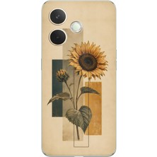 TechTree Oppo A5 Pro Uyumlu Vintage Botanik Ayçiçeği Desenli Baskılı Silikon Kılıf