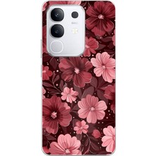 TechTree Vivo Y29 Uyumlu Pembe ve Bordo Çiçek Desenli Baskılı Silikon Kılıf