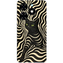 TechTree Tecno Spark Go 2024 Uyumlu Siyah Kedi ve Optik Desenli Baskılı Silikon Kılıf