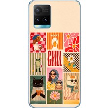TechTree Vivo Y21S/Y33S/Y32 Uyumlu Cool Chill Krem Pop Art Kolaj Baskılı Silikon Kılıf