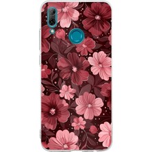 TechTree Huawei P Smart 2019 Uyumlu Pembe ve Bordo Çiçek Desenli Baskılı Silikon Kılıf