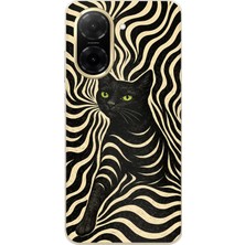 TechTree Redmi A5 Uyumlu Siyah Kedi ve Optik Desenli Baskılı Silikon Kılıf