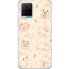 TechTree Vivo Y21S/Y33S/Y32 Uyumlu Sevimli Kawaii Tavşan ve Havuç Desenli Krem Baskılı Silikon Kılıf