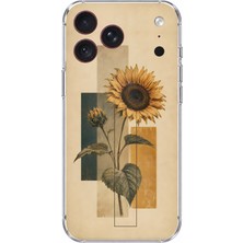 TechTree iPhone 18 Pro Max Uyumlu Vintage Botanik Ayçiçeği Desenli Baskılı Silikon Kılıf