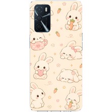TechTree Oppo A16 - A54 - A55 Uyumlu Sevimli Kawaii Tavşan ve Havuç Desenli Krem Baskılı Silikon Kılıf