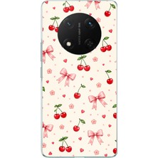 TechTree Honor X9C Uyumlu Pembe Fiyonklu ve Kiraz Desenli Krem Baskılı Silikon Kılıf