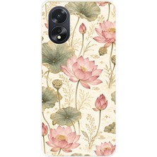TechTree Oppo A38 Uyumlu Pastel Pembe Lotus Baskılı Silikon Kılıf