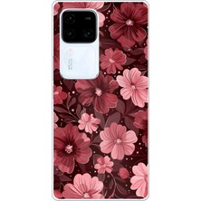 TechTree Vivo V30 Uyumlu Pembe ve Bordo Çiçek Desenli Baskılı Silikon Kılıf