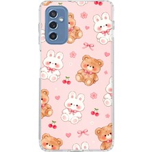TechTree Samsung Galaxy M52 Uyumlu Pembe Ayıcıklı ve Tavşanlı Kawaii Kiraz Baskılı Silikon Kılıf