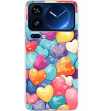 TechTree Xiaomi 17 Pro Max Uyumlu Canlı Renkli Kalpler Baskılı Silikon Kılıf