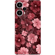 TechTree Poco F5 Uyumlu Pembe ve Bordo Çiçek Desenli Baskılı Silikon Kılıf
