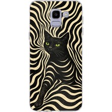 TechTree Samsung Galaxy J6 Uyumlu Siyah Kedi ve Optik Desenli Baskılı Silikon Kılıf