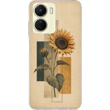TechTree Vivo Y16 Uyumlu Vintage Botanik Ayçiçeği Desenli Baskılı Silikon Kılıf