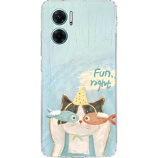 TechTree Redmi Note 11E Uyumlu Balıklı Gözlüklü Komik Kedi Baskılı Silikon Kılıf