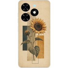 TechTree Tecno Spark Go 2024 Uyumlu Vintage Botanik Ayçiçeği Desenli Baskılı Silikon Kılıf
