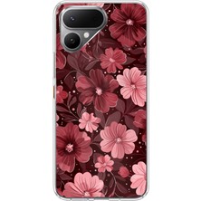 TechTree Tecno Pova Curve 2 5g Uyumlu Pembe ve Bordo Çiçek Desenli Baskılı Silikon Kılıf