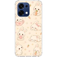 TechTree Oppo A6 Pro Uyumlu Sevimli Kawaii Tavşan ve Havuç Desenli Krem Baskılı Silikon Kılıf