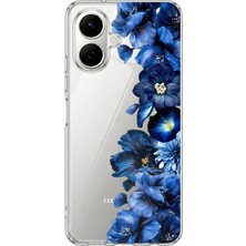 TechTree Infinix Smart 10 Uyumlu Royal Blue Şakayık Çiçek Demeti Baskılı Silikon Kılıf
