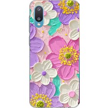 TechTree Samsung Galaxy A02 Uyumlu Mor ve Pembe Papatya Baskılı Silikon Kılıf