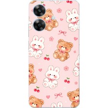 TechTree Realme Note 60 Uyumlu Pembe Ayıcıklı ve Tavşanlı Kawaii Kiraz Baskılı Silikon Kılıf