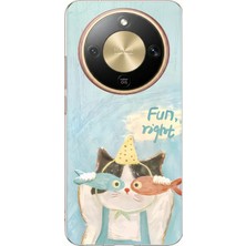 TechTree Honor Magic 8 Lite Uyumlu Balıklı Gözlüklü Komik Kedi Baskılı Silikon Kılıf