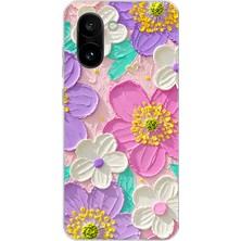TechTree Oneplus 15R Uyumlu Mor ve Pembe Papatya Baskılı Silikon Kılıf