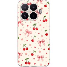 TechTree Xiaomi 17T Uyumlu Pembe Fiyonklu ve Kiraz Desenli Krem Baskılı Silikon Kılıf