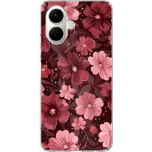 TechTree Tecno Spark Go 2 Uyumlu Pembe ve Bordo Çiçek Desenli Baskılı Silikon Kılıf