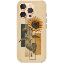 TechTree iPhone 16 Pro Uyumlu Vintage Botanik Ayçiçeği Desenli Baskılı Silikon Kılıf