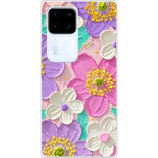 TechTree Vivo V30 Uyumlu Mor ve Pembe Papatya Baskılı Silikon Kılıf
