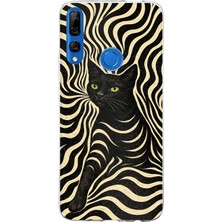 TechTree Honor 9x Uyumlu Siyah Kedi ve Optik Desenli Baskılı Silikon Kılıf