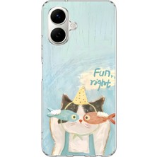 TechTree Infinix Smart 10 Uyumlu Balıklı Gözlüklü Komik Kedi Baskılı Silikon Kılıf