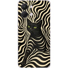 TechTree Tecno Spark Go 3 Uyumlu Siyah Kedi ve Optik Desenli Baskılı Silikon Kılıf