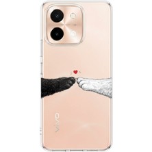 TechTree Vivo Y28 Uyumlu Kedi & Köpek Pati Dokunuşu Kalp Desenli Baskılı Silikon Kılıf