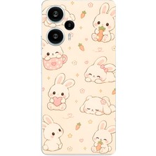 TechTree Poco F5 Uyumlu Sevimli Kawaii Tavşan ve Havuç Desenli Krem Baskılı Silikon Kılıf