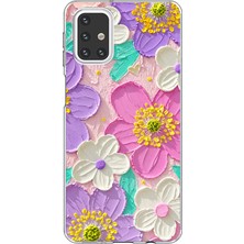 TechTree Samsung Galaxy M31S Uyumlu Mor ve Pembe Papatya Baskılı Silikon Kılıf