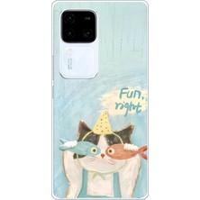 TechTree Vivo V30 Uyumlu Balıklı Gözlüklü Komik Kedi Baskılı Silikon Kılıf