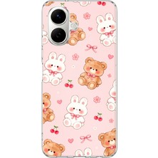 TechTree Tecno Spark Go 2 Uyumlu Pembe Ayıcıklı ve Tavşanlı Kawaii Kiraz Baskılı Silikon Kılıf
