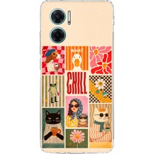 TechTree Redmi Note 11E Uyumlu Cool Chill Krem Pop Art Kolaj Baskılı Silikon Kılıf