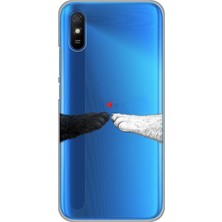 TechTree Redmi 9A Uyumlu Kedi & Köpek Pati Dokunuşu Kalp Desenli Baskılı Silikon Kılıf