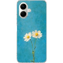 TechTree Infinix Smart 10 Uyumlu Iki Beyaz Çiçek Tasarımlı Turkuaz Baskılı Silikon Kılıf