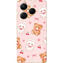 TechTree Infinix Hot 40-40 Pro Uyumlu Pembe Ayıcıklı ve Tavşanlı Kawaii Kiraz Baskılı Silikon Kılıf
