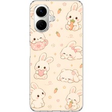 TechTree Infinix Smart 10 Uyumlu Sevimli Kawaii Tavşan ve Havuç Desenli Krem Baskılı Silikon Kılıf